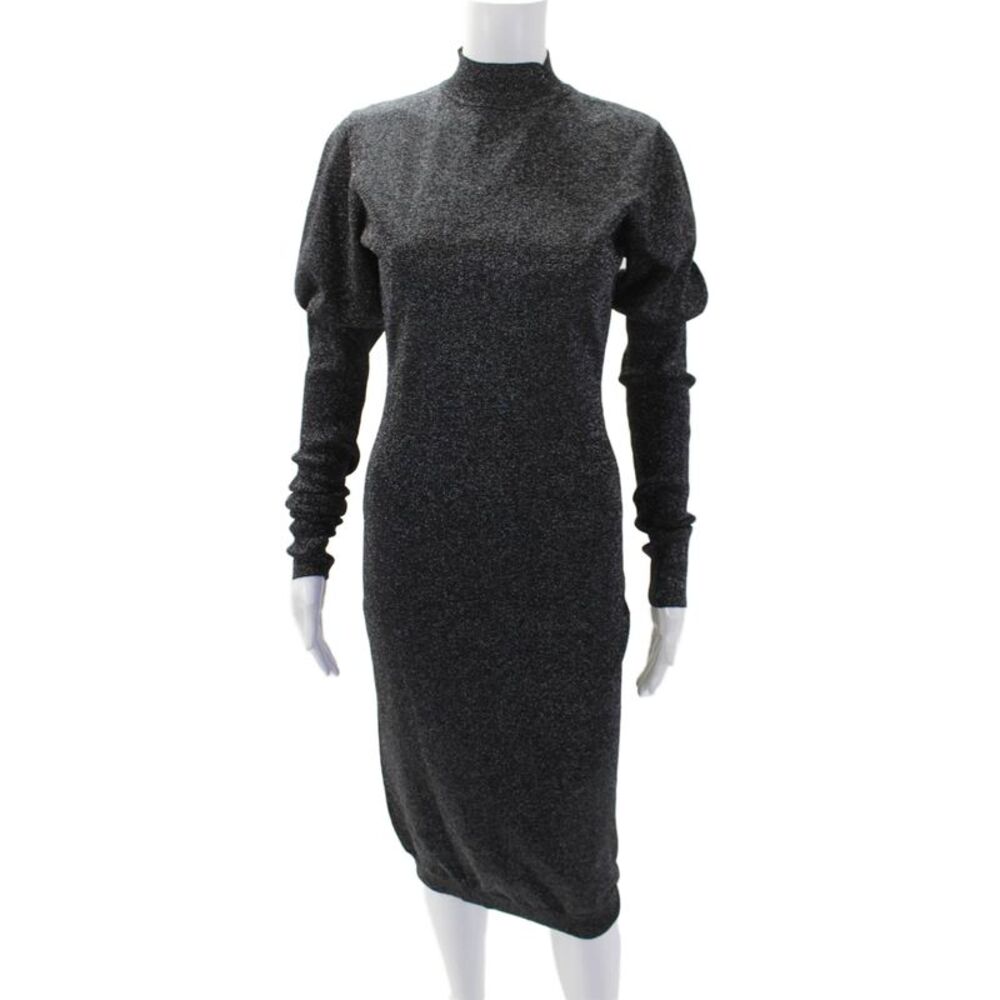 Designer Womens Metallic Long Sleeve Mock Neck Bodycon Dress Black Size 4